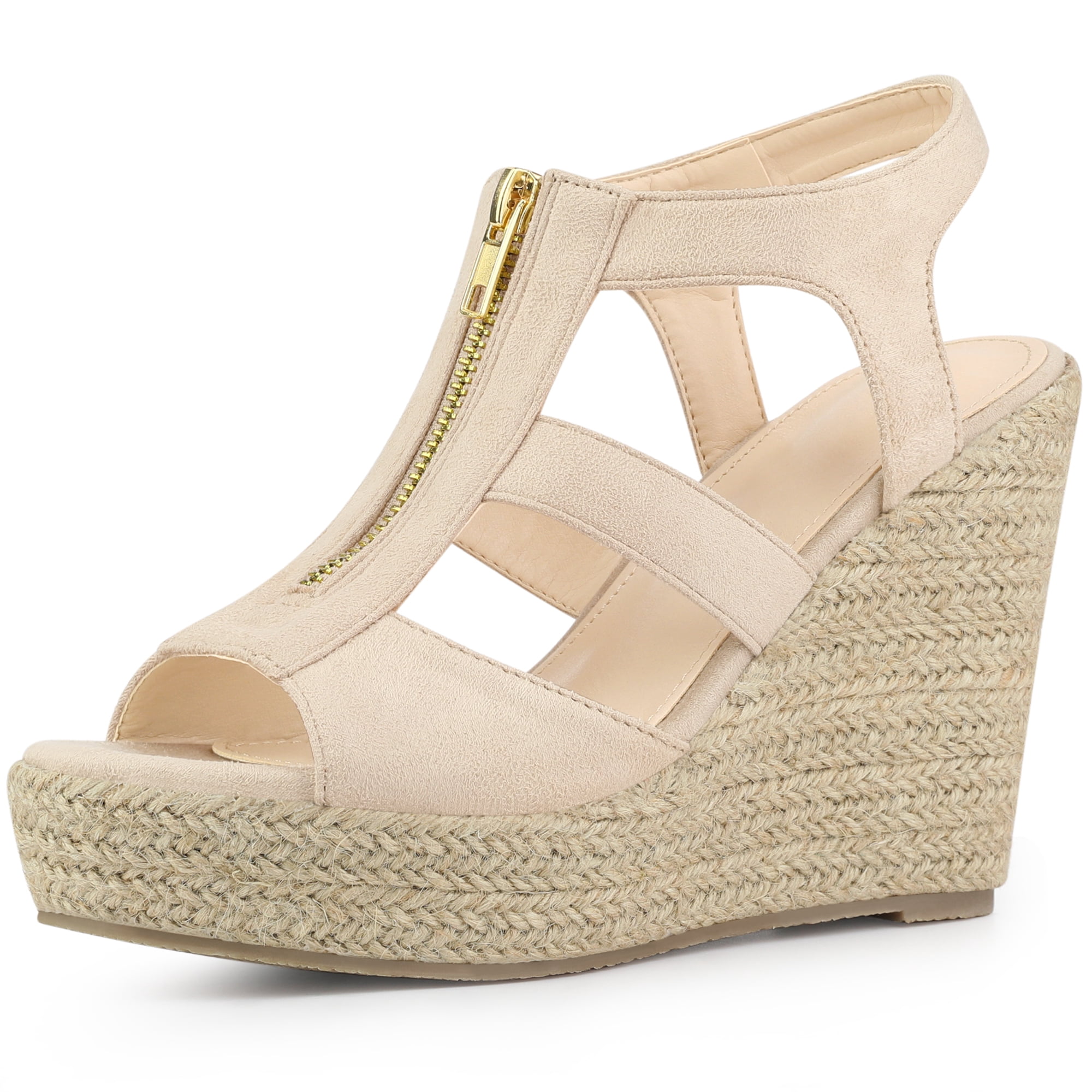 DARING DIVA Women's Wedges Zipper Sandals Platform Wedges Heels Sandals Beige 8.5