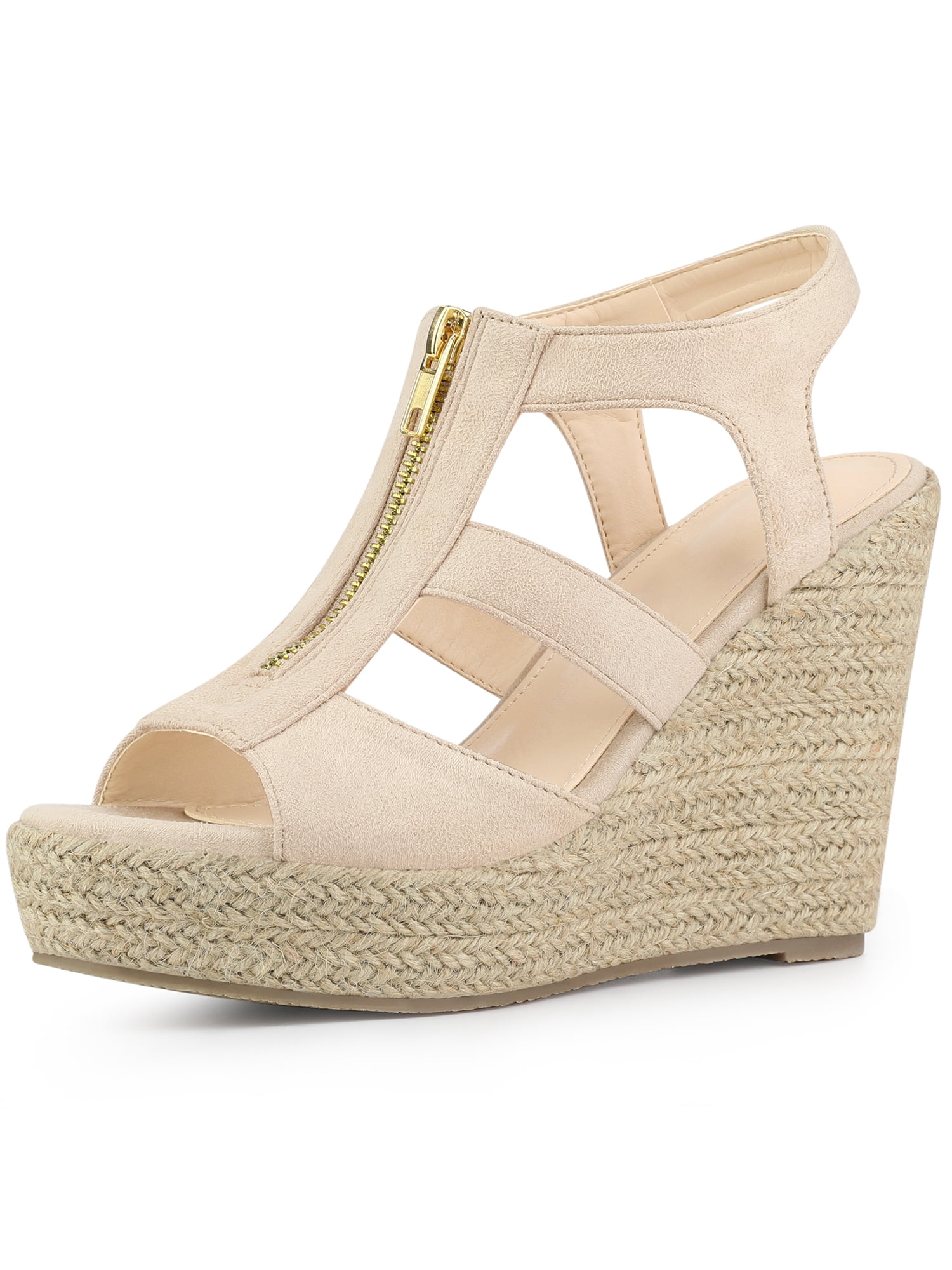 DARING DIVA Women's Wedges Zipper Sandals Platform Wedges Heels Sandals Beige 9