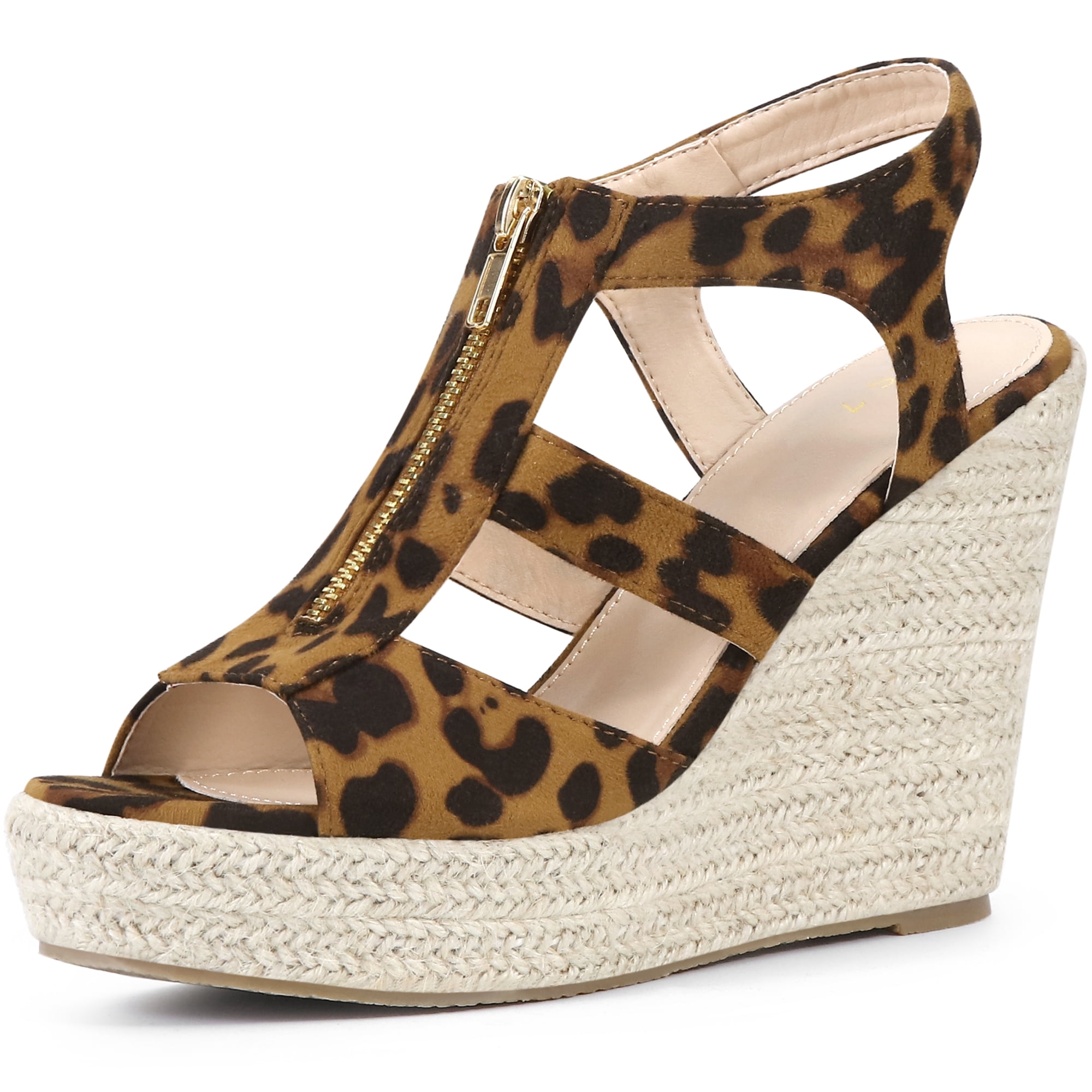 DARING DIVA Women's Wedges Zipper Sandals Platform Wedges Heels Sandals Leopard 7