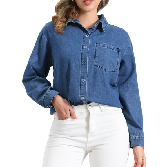 DARING DIVA Women's Western Jean Shirts Button Down Chambray Jackets M Blue