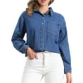 thumbnail image 1 of DARING DIVA Women's Western Jean Shirts Button Down Chambray Jackets S Blue, 1 of 6