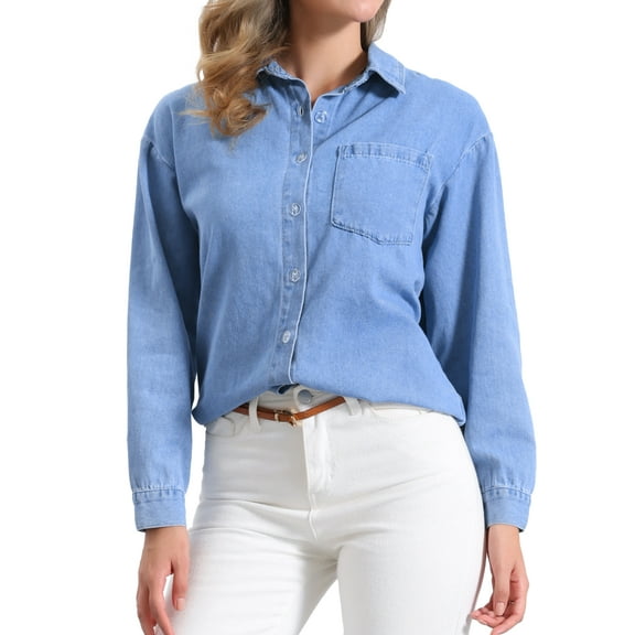 DARING DIVA Women's Western Jean Shirts Button Down Chambray Jackets XS Light Blue