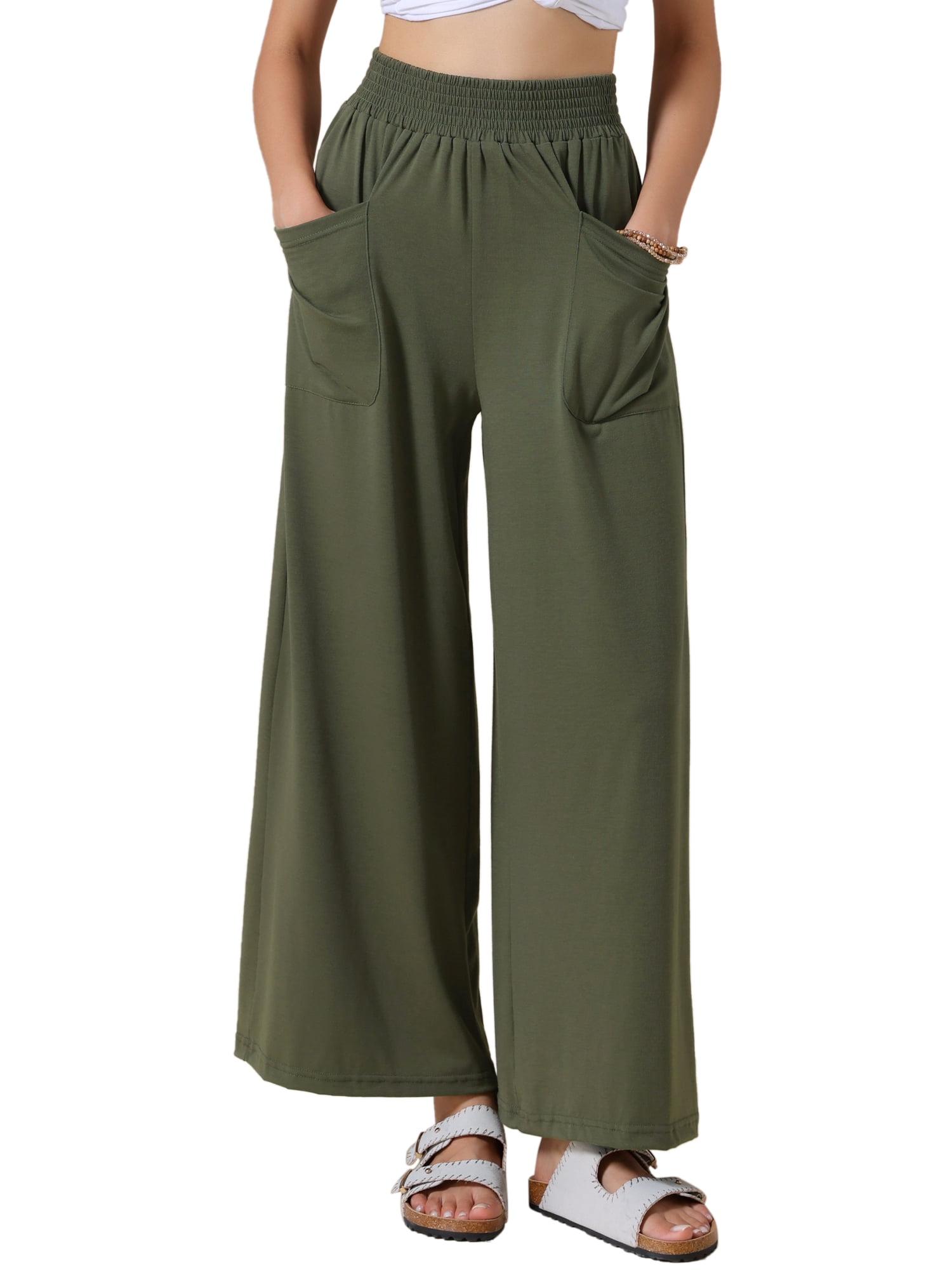DARING DIVA Women's Wide Leg Baggy Palazzo Casual Pant Large Green