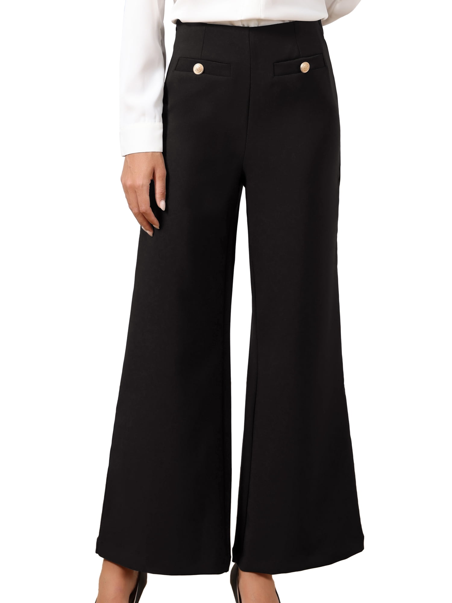DARING DIVA Women's Wide Leg Dress Pants High Waisted Casual Trousers Small Black