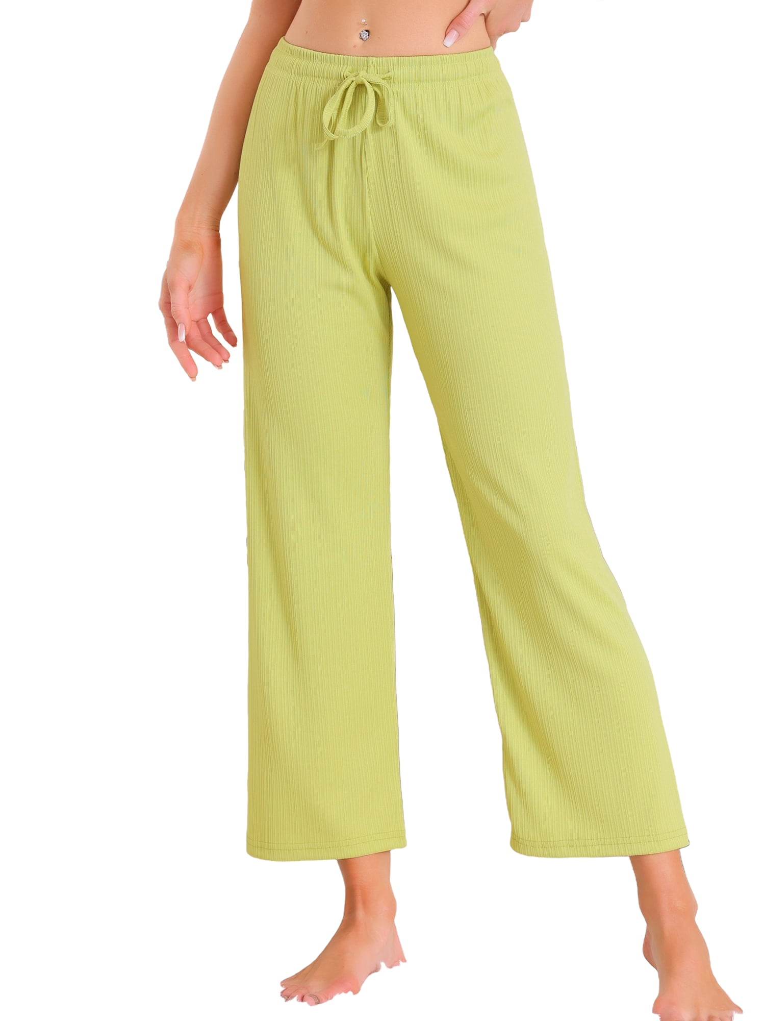 DARING DIVA Women's Wide Leg High Waist Ribbed Knit Loungewear M Green