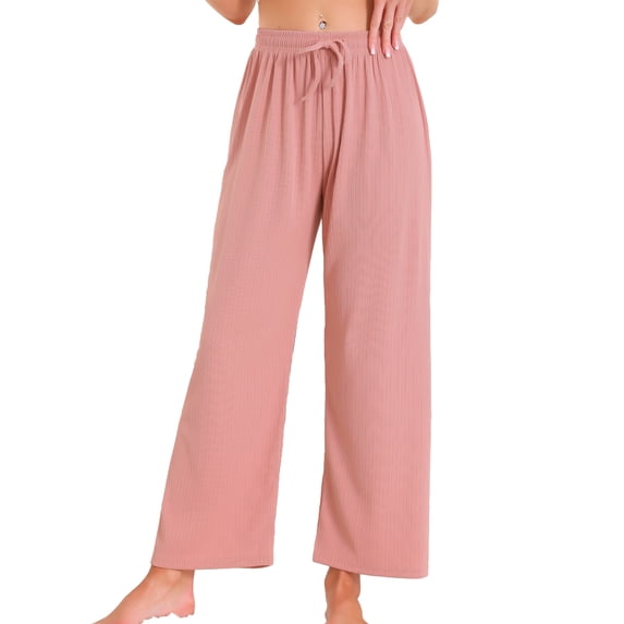 DARING DIVA Women's Wide Leg High Waist Ribbed Knit Loungewear S Pink