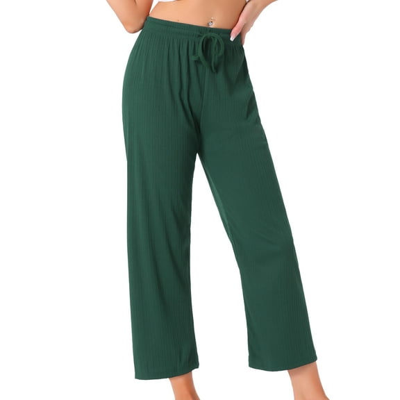 DARING DIVA Women's Wide Leg High Waist Ribbed Knit Loungewear XS Dark Green