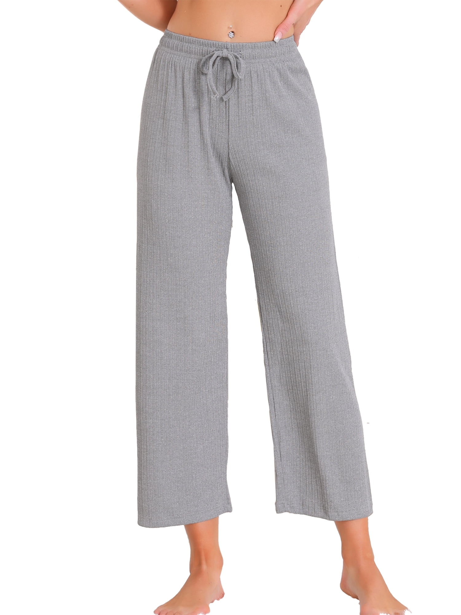 DARING DIVA Women's Wide Leg High Waist Ribbed Knit Loungewear XS Gray