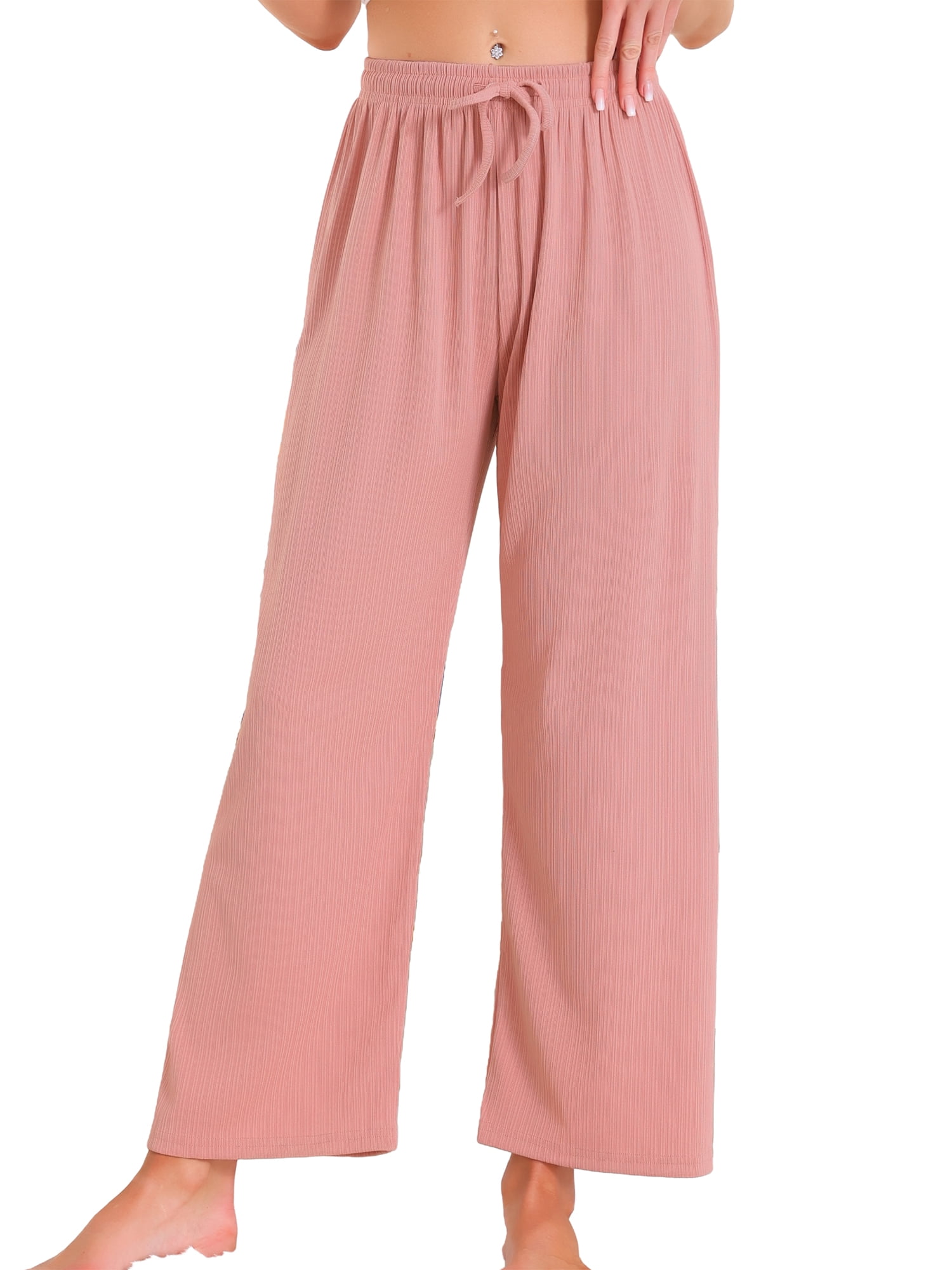 DARING DIVA Women's Wide Leg High Waist Ribbed Knit Loungewear XS Pink