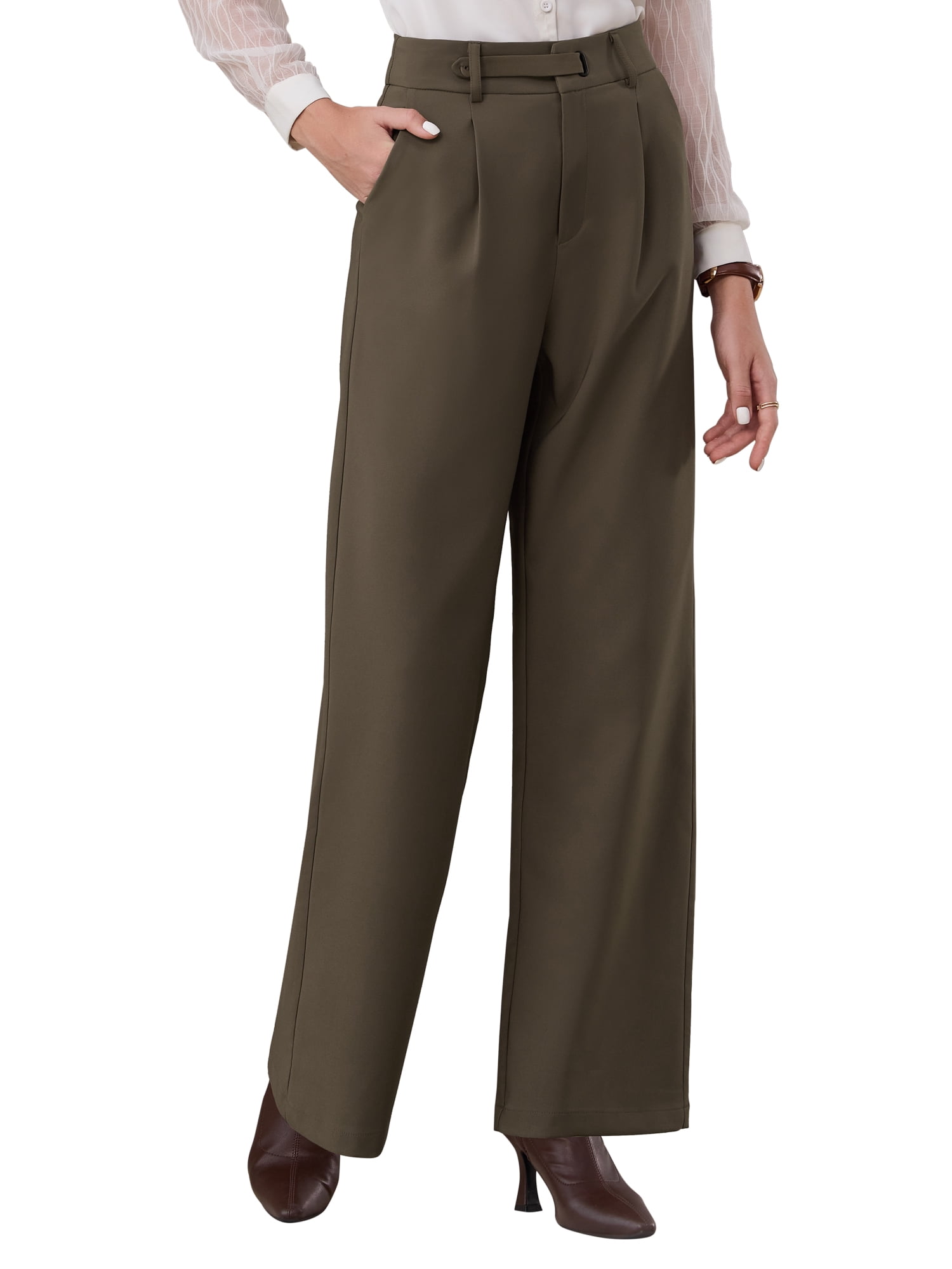 DARING DIVA Women's Wide Leg High Waisted Work  Trousers XL Brown