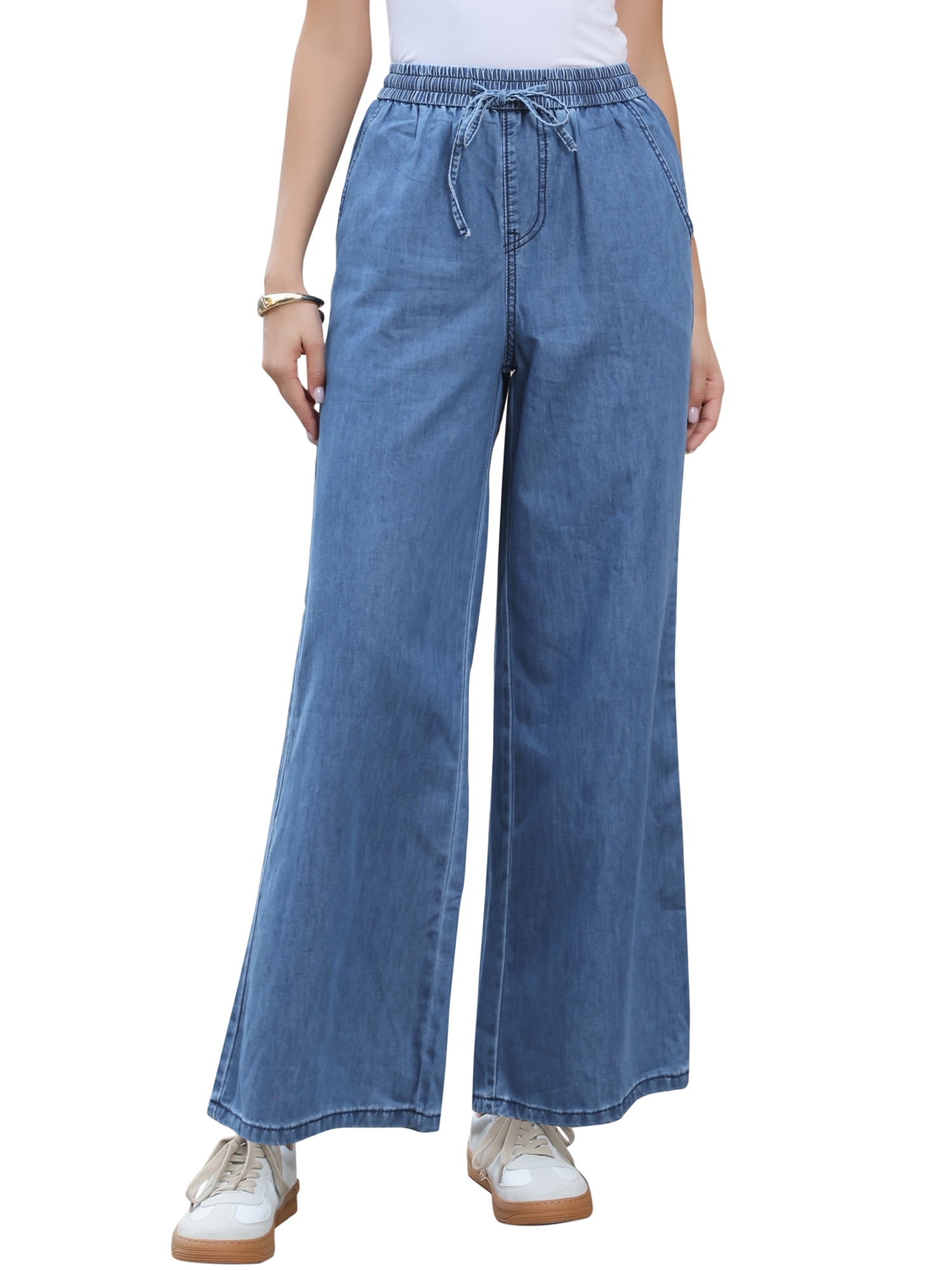 DARING DIVA Women's Wide Leg Jeans Casual Loose Fit Denim Pants Small Blue
