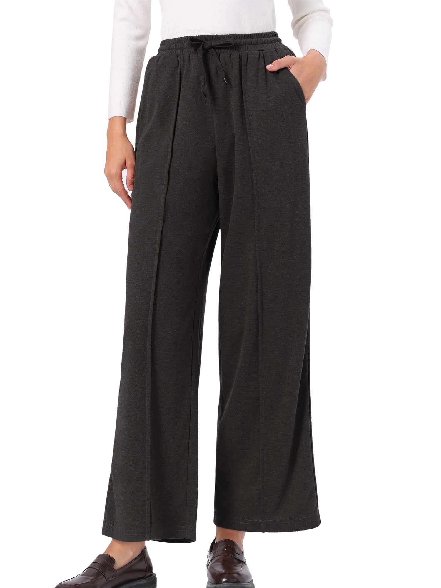 DARING DIVA Women's Wide Leg Pants Drawstring Waist Pockets Trousers XS Dark Coffee