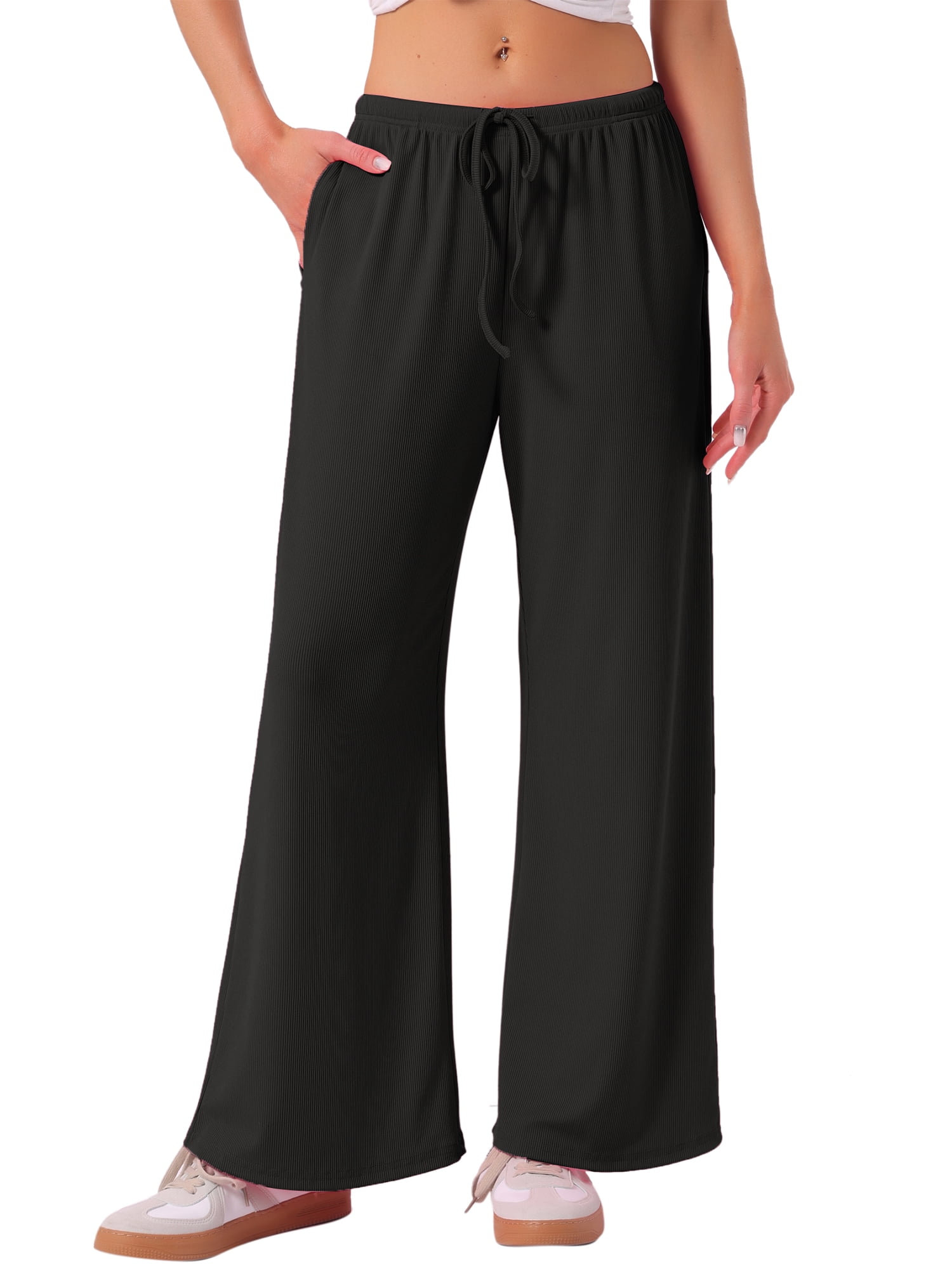 DARING DIVA Women's Wide Leg Ribbed Knit Comfy Loose Fit Pajama Bottoms 2XL Black