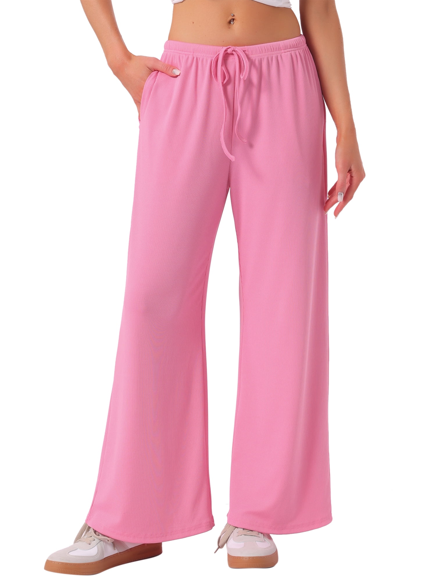 DARING DIVA Women's Wide Leg Ribbed Knit Comfy Loose Fit Pajama Bottoms M Pink