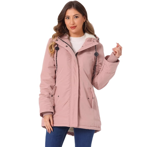 DARING DIVA Women's Winter Coat with Faux Fur Hood and Multiple Pockets M Pink