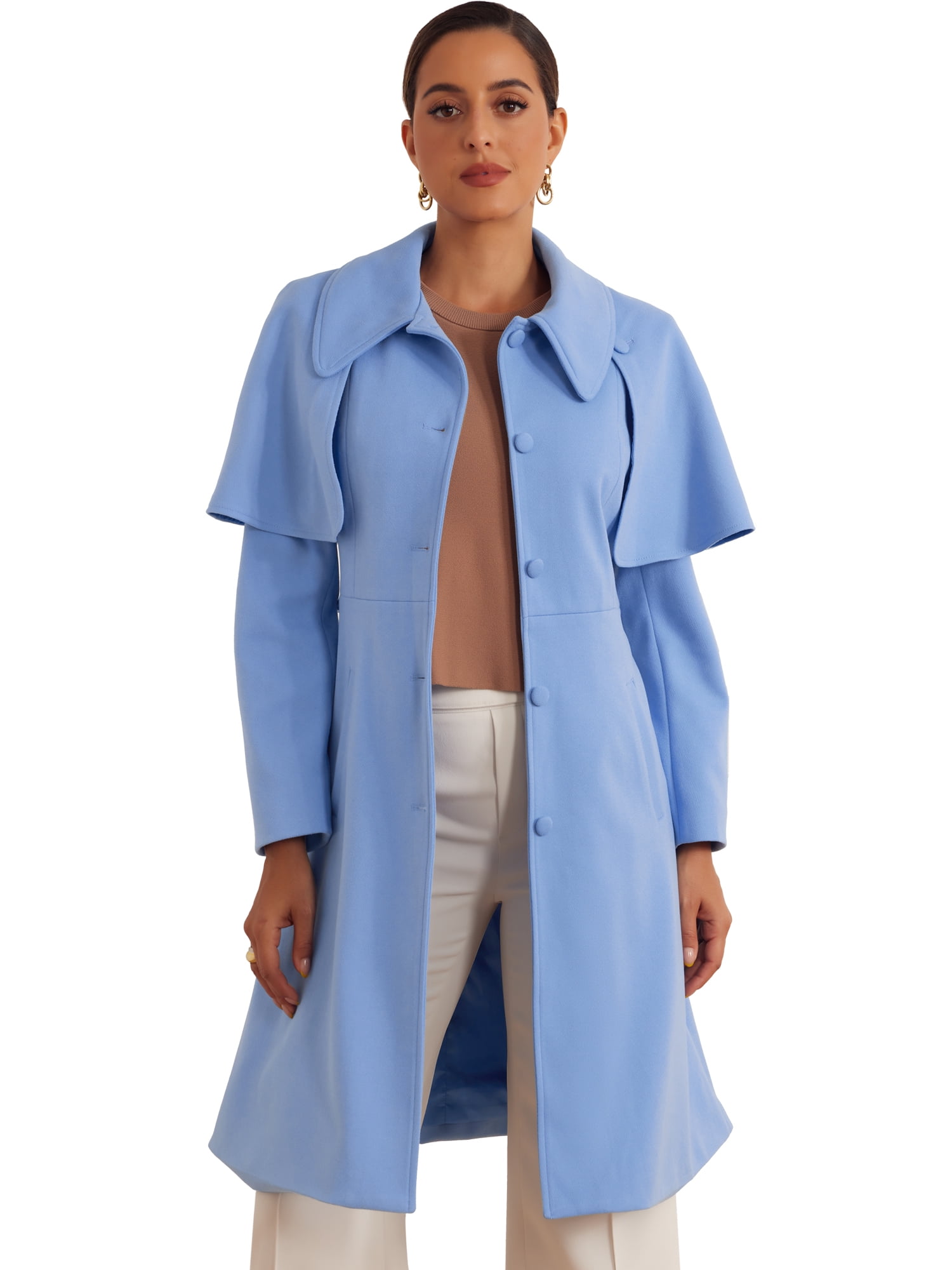 DARING DIVA Women's Winter Coats Single-Breasted Outwear Long Work Jacket Blue M
