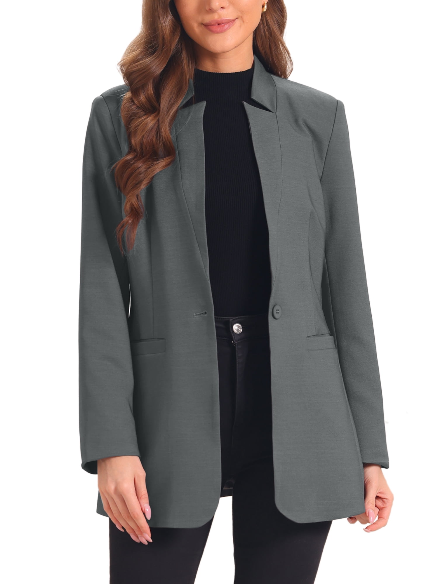 DARING DIVA Women's Work Blazers V Neck Outfits Jackets Blazer XS Dark Grey