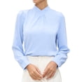 thumbnail image 1 of DARING DIVA Women's Work Business Pleat Mock Neck Puff Long Sleeve Blouse XS Light Blue, 1 of 6
