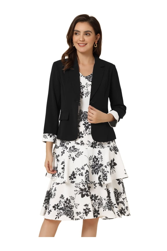 Women's Work Chiffon Contrast Panel Jacket Dress Sets L Black