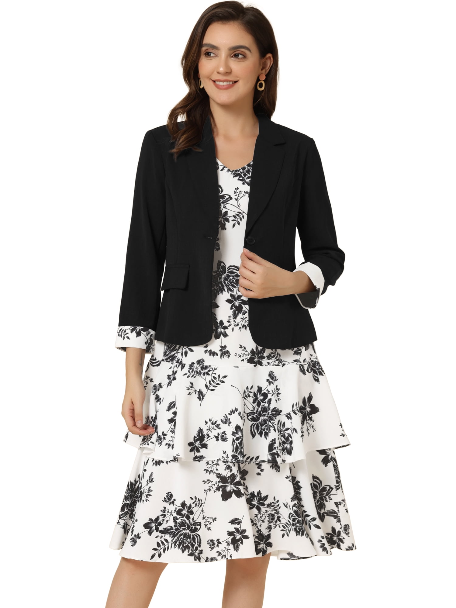 DARING DIVA Women's Work Chiffon Contrast Panel Jacket Dress Sets XL Black