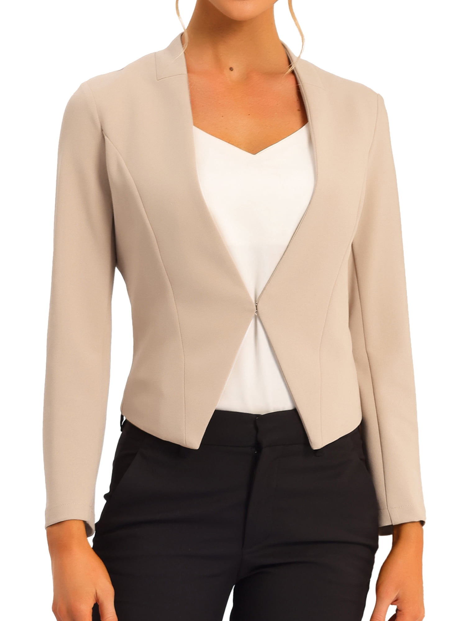 DARING DIVA Women's Work Collarless Business Suit Jacket Cropped Blazer 3XL Camel