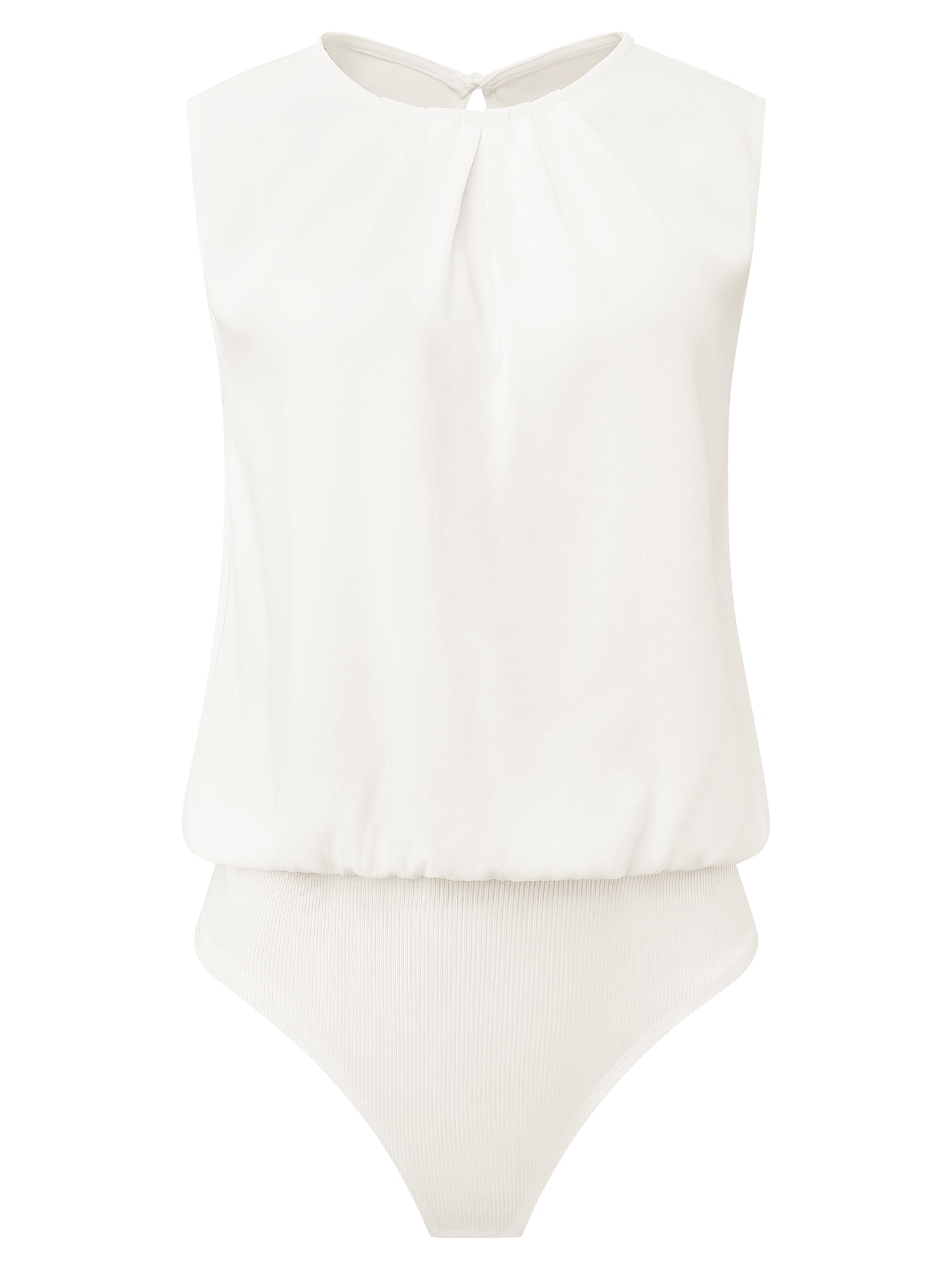 DARING DIVA Women's Work Crew Neck Pleated Front Shirt Top Medium White