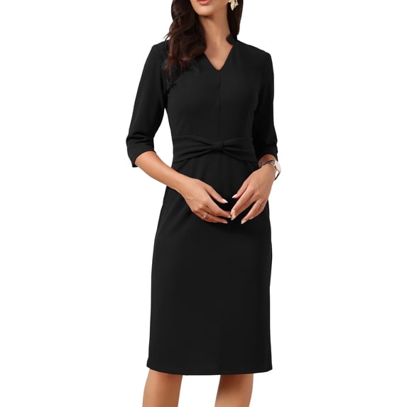 DARING DIVA Women's Work Dresses 3/4 Sleeve V Neck Bodycon Sheath Dress XS Black