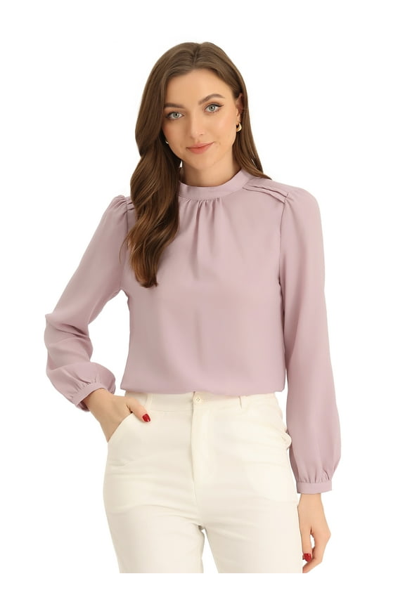 Women's Work Office Mock Neck Long Sleeve Blouse XS Pink