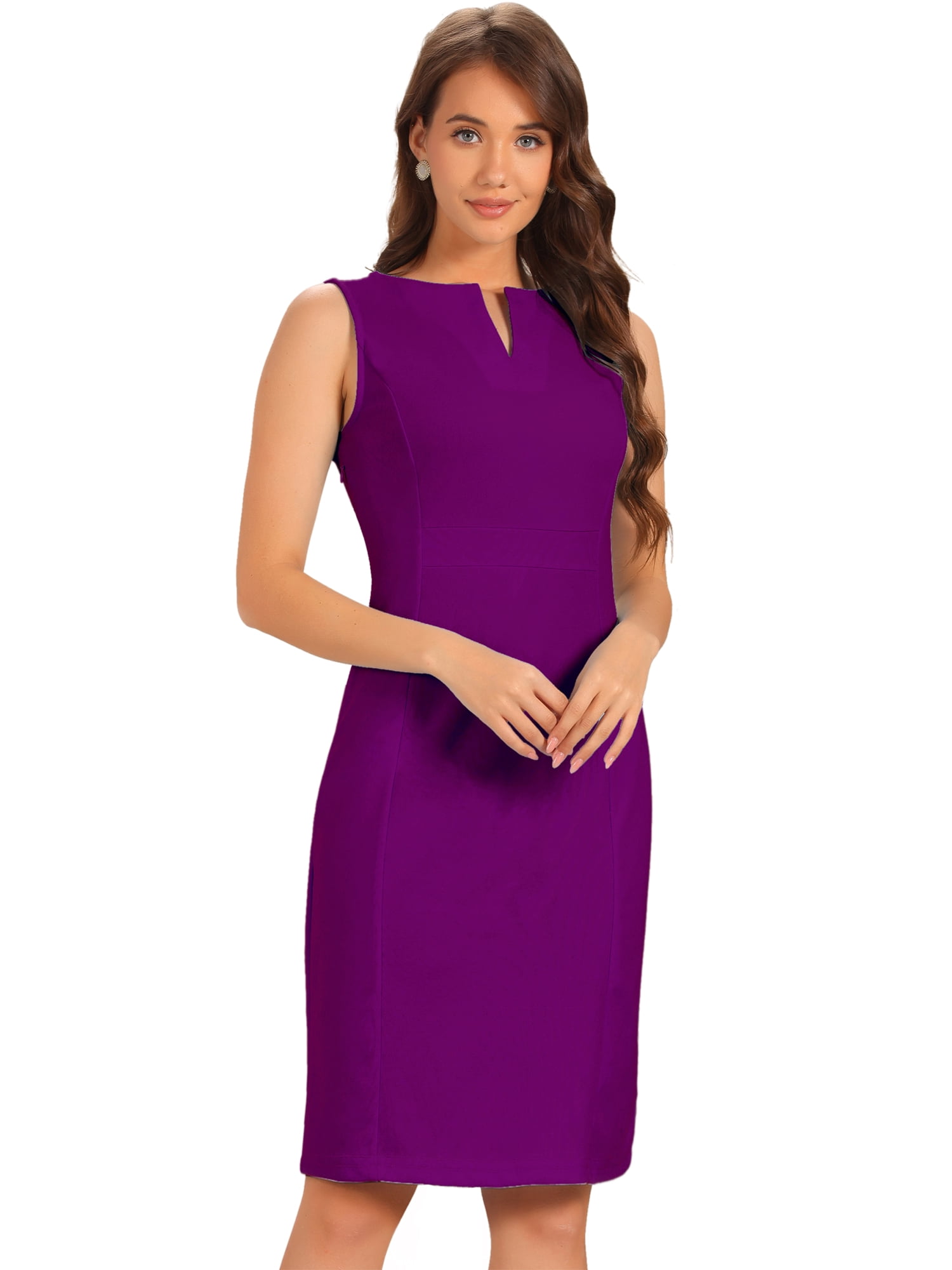 DARING DIVA Women's Work Sheath Dress Sleeveless Pencil Dress XS Purple