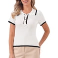 thumbnail image 1 of DARING DIVA Women's Work Short Sleeve Polo V Neck Ribbed Knit Pullover Tops S White, 1 of 6