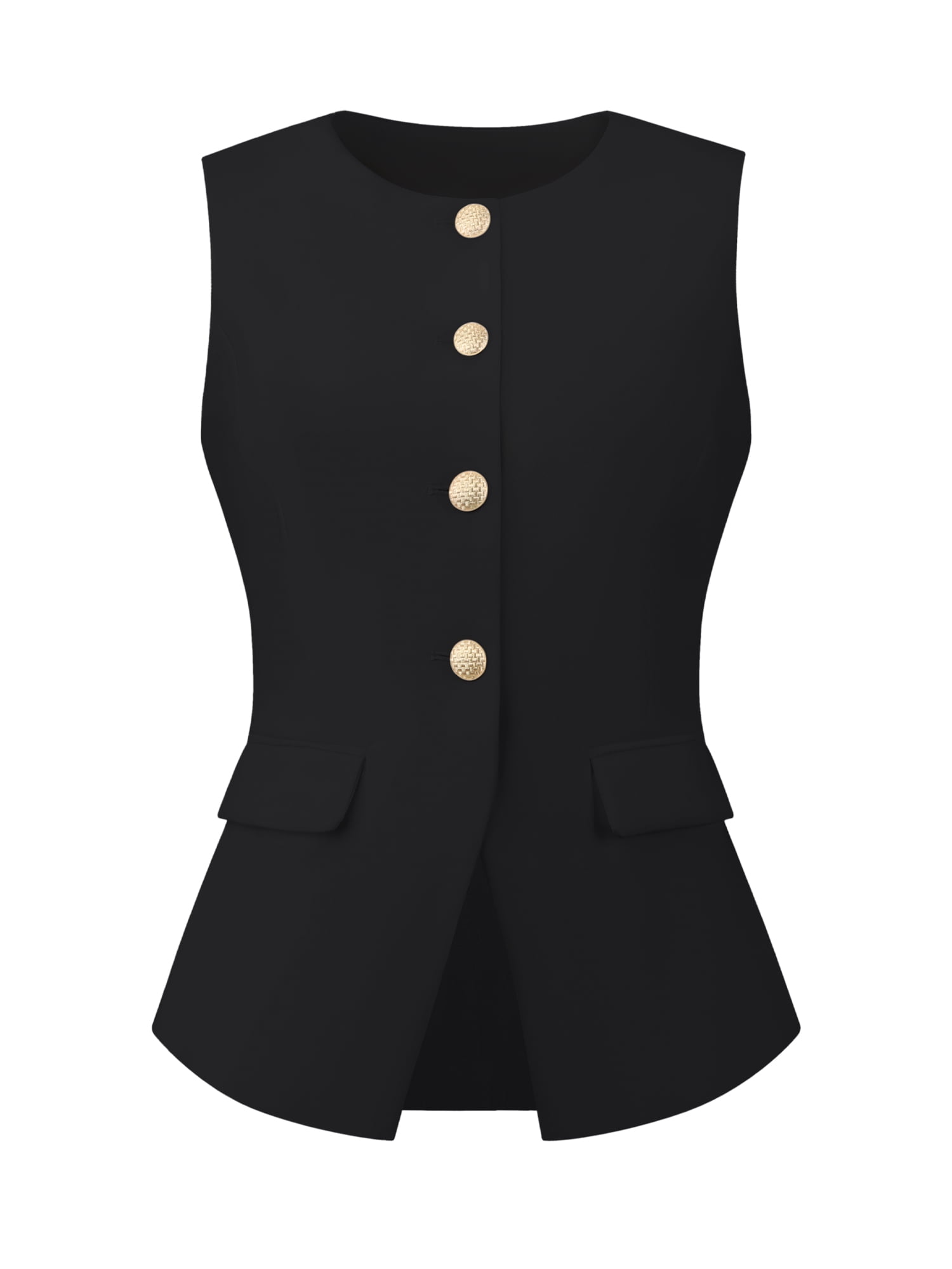 DARING DIVA Women's Work Sleeveless Button Down Blazer Waistcoat 2XL Black