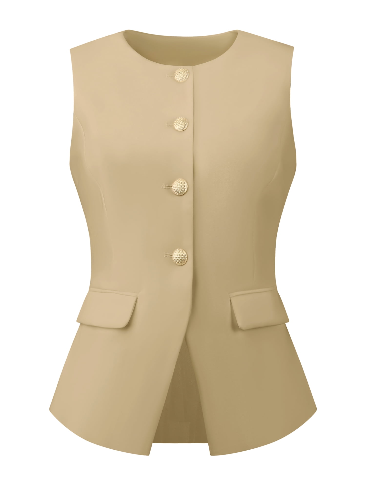 DARING DIVA Women's Work Sleeveless Button Down Blazer Waistcoat 2XL Khaki