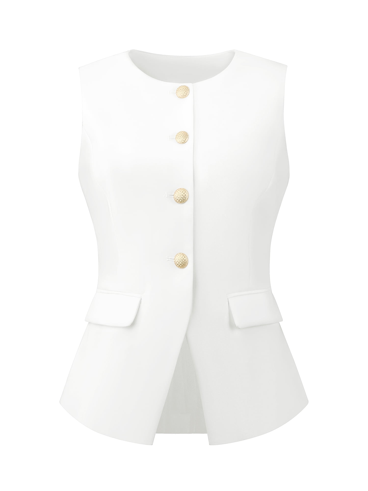 DARING DIVA Women's Work Sleeveless Button Down Blazer Waistcoat 2XL White