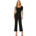 thumbnail image 1 of DARING DIVA Women's Work Square Neck Loose Wide Leg Jumpsuits S Black, 1 of 6