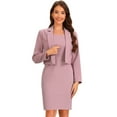 thumbnail image 1 of DARING DIVA Women's Work Suit Set Long Sleeve Blazer and Sleeveless Dress XL Grey Pink, 1 of 6
