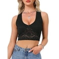 thumbnail image 1 of DARING DIVA Women's Y2K Bralettes V Neck Lace Tank Tops XS Black, 1 of 6