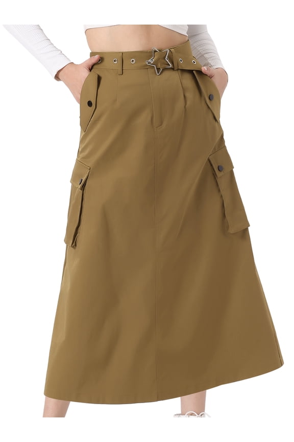 Women's Stylish Versatile Y2K Cargo Long Skirt Vintage Streetwear M Brown