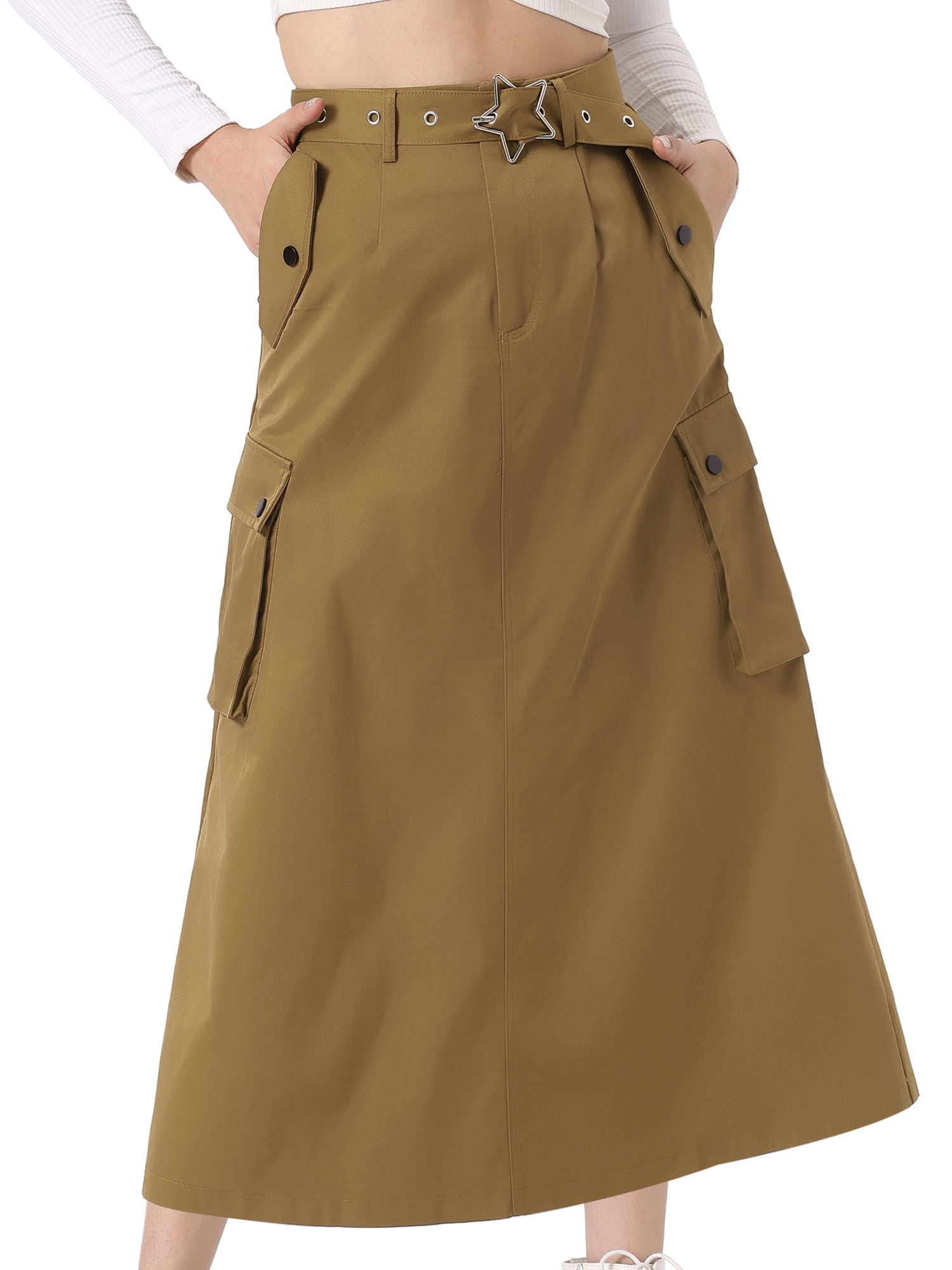 DARING DIVA Women's Stylish Versatile Y2K Cargo Long Skirt Vintage Streetwear XL Brown