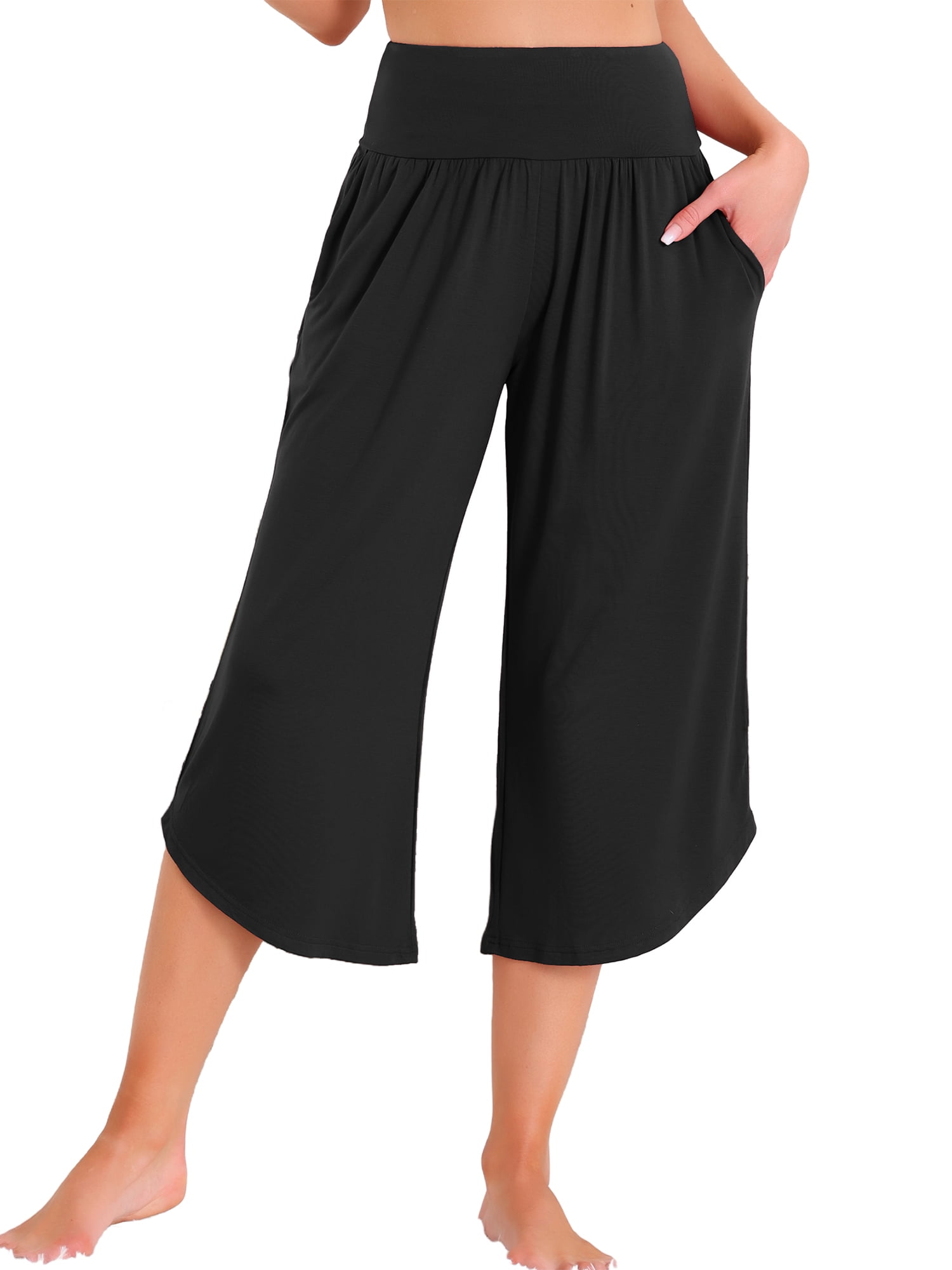 DARING DIVA Women's Capri Lounge Yoga Cropped Summer Casual Wide Leg Pants XL Black