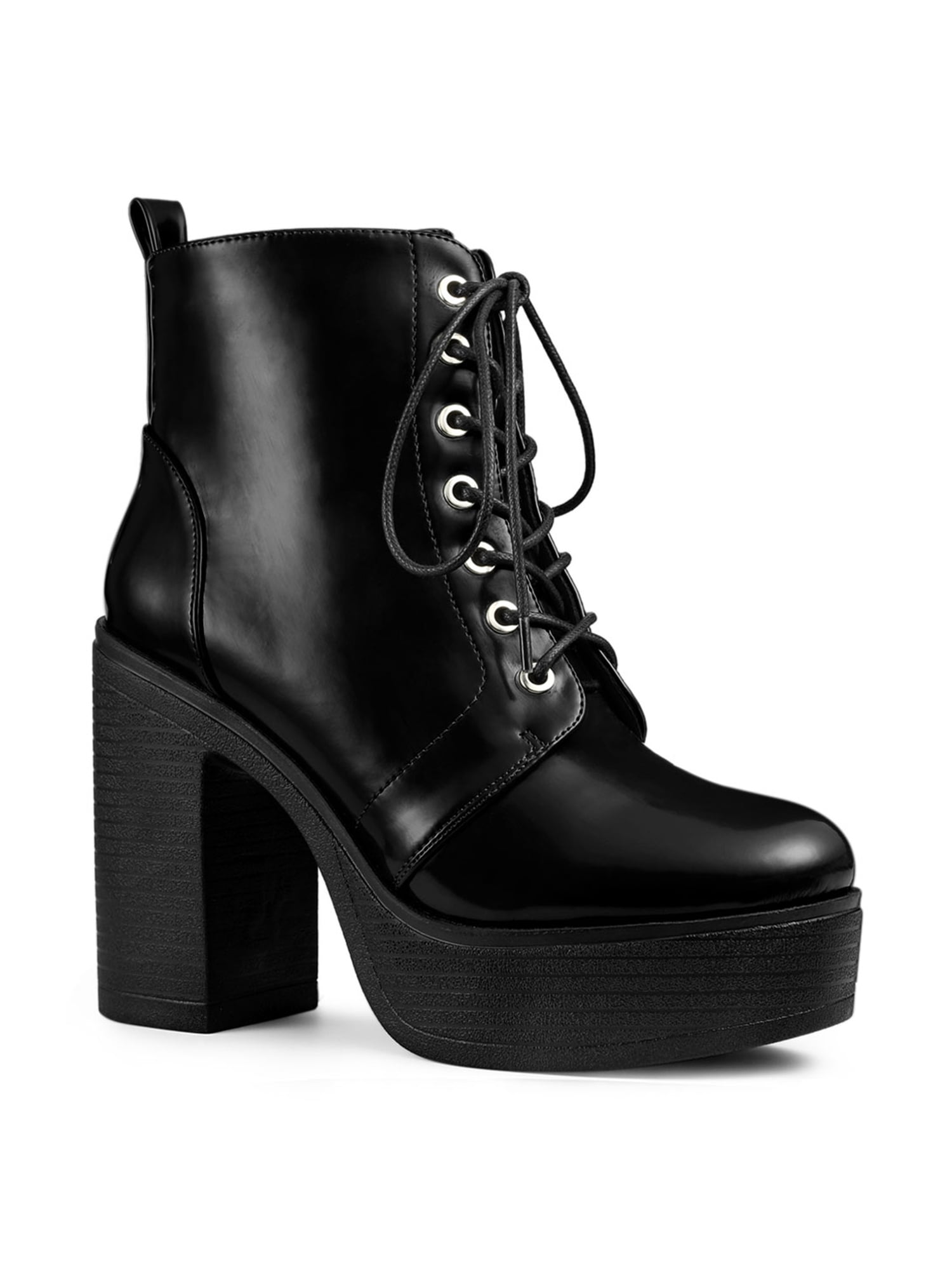 DARING DIVA Women's Zip Platform Block Heel Combat Boots Black 8.5