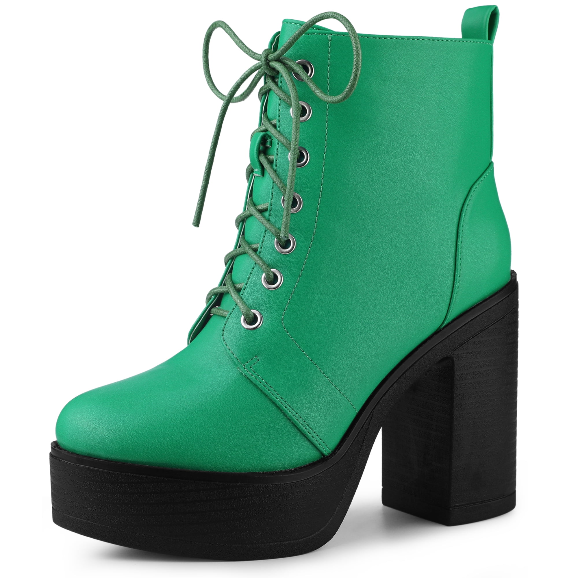 DARING DIVA Women's Zip Platform Block Heel Combat Boots Grass Green 9