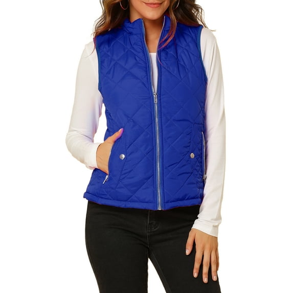 DARING DIVA Women's Zip Stand Collar Quilted Padded Vest L Bright Blue