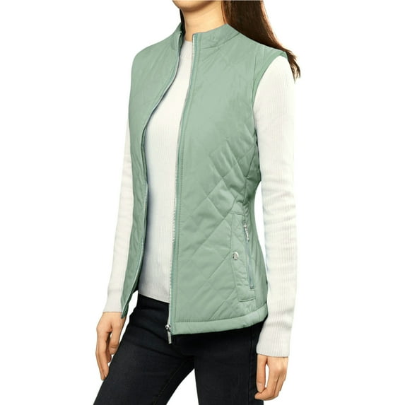 DARING DIVA Women's Zip Stand Collar Quilted Padded Vest M Dusty Green