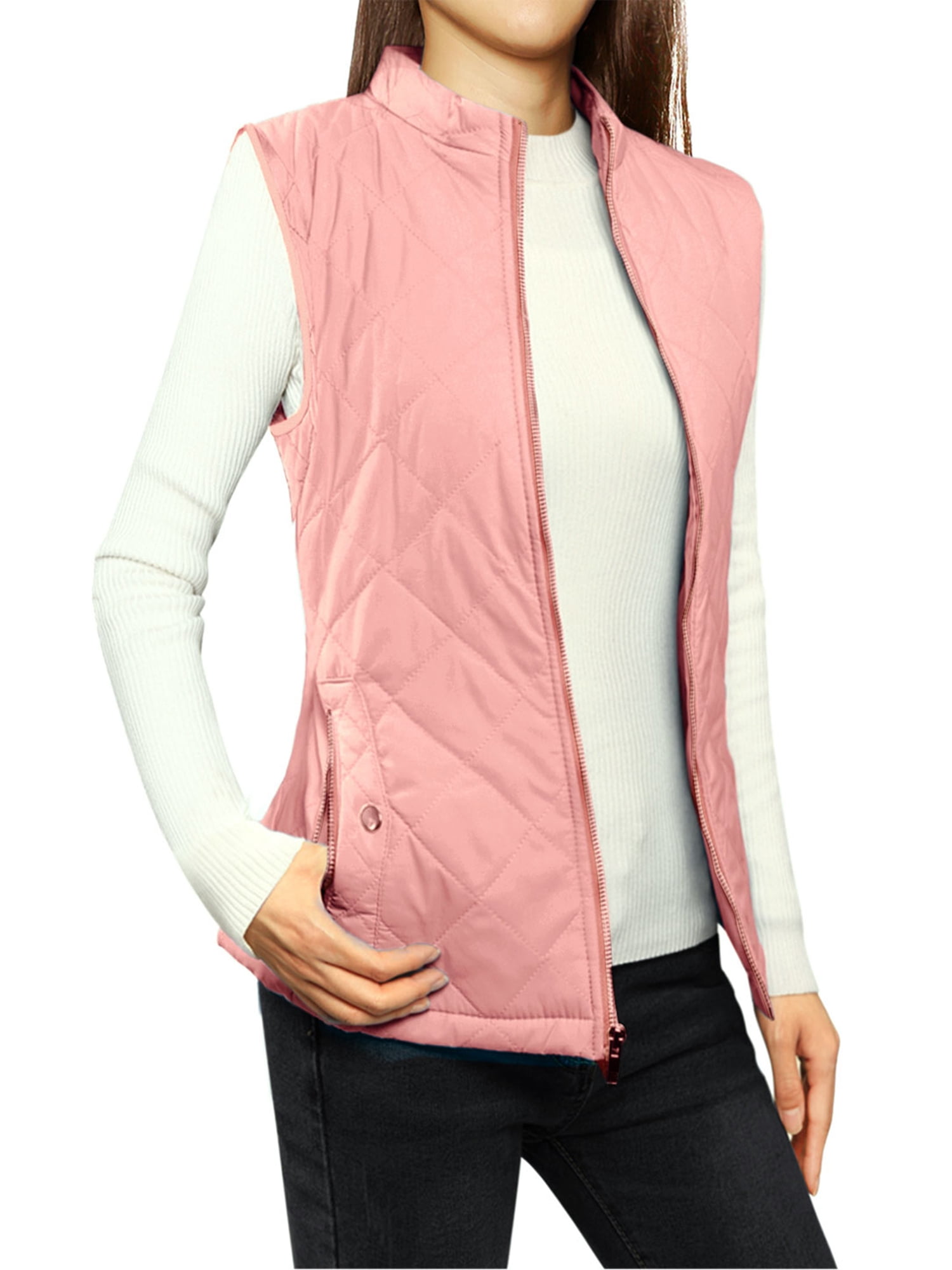 DARING DIVA Women's Zip Stand Collar Quilted Padded Vest M Dusty Rose