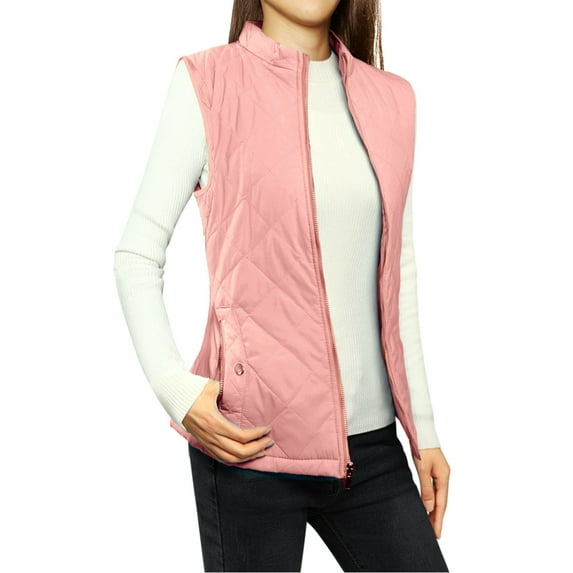 DARING DIVA Women's Zip Stand Collar Quilted Padded Vest M Dusty Rose