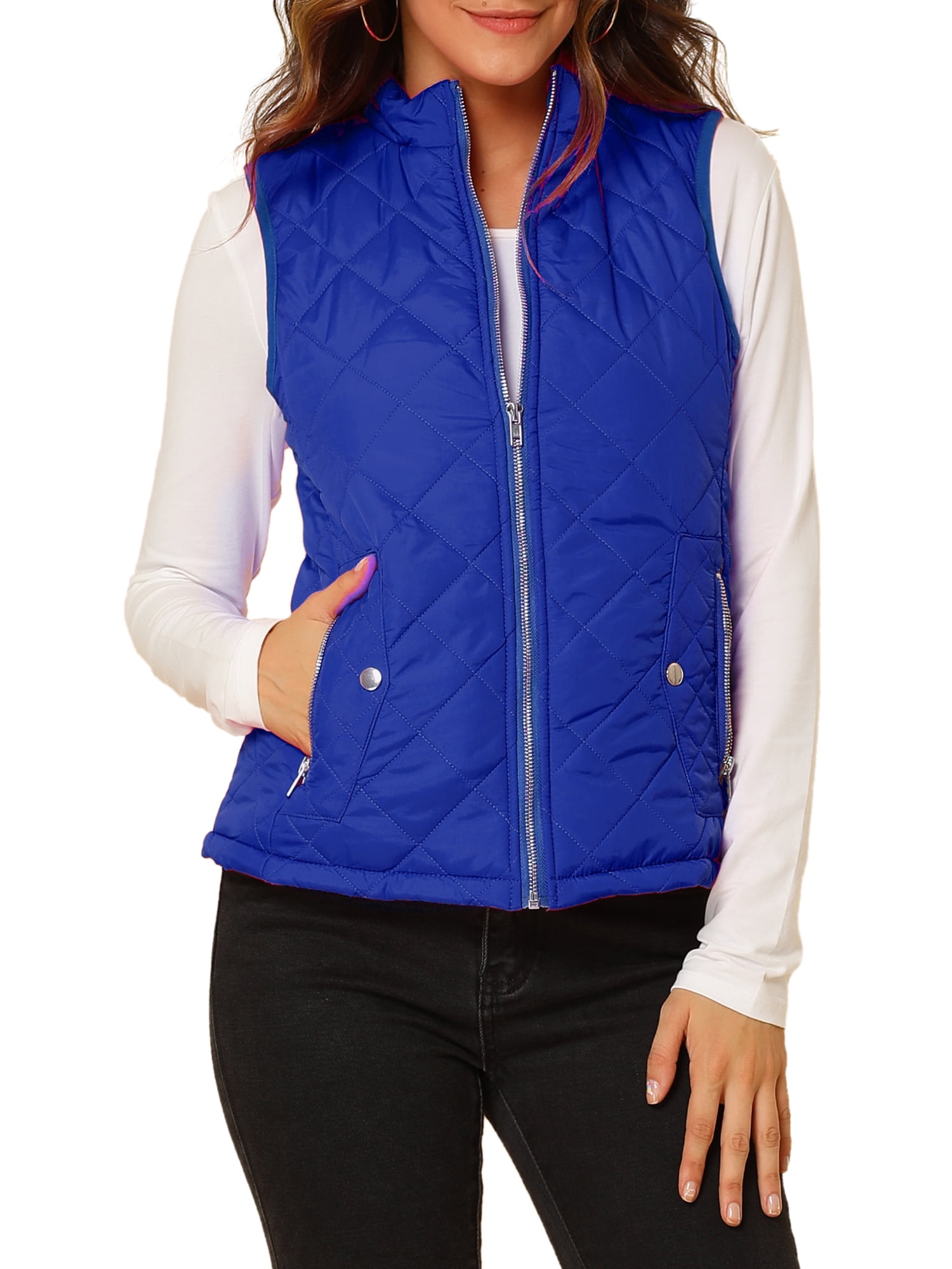 DARING DIVA Women's Zip Stand Collar Quilted Padded Vest S Bright Blue