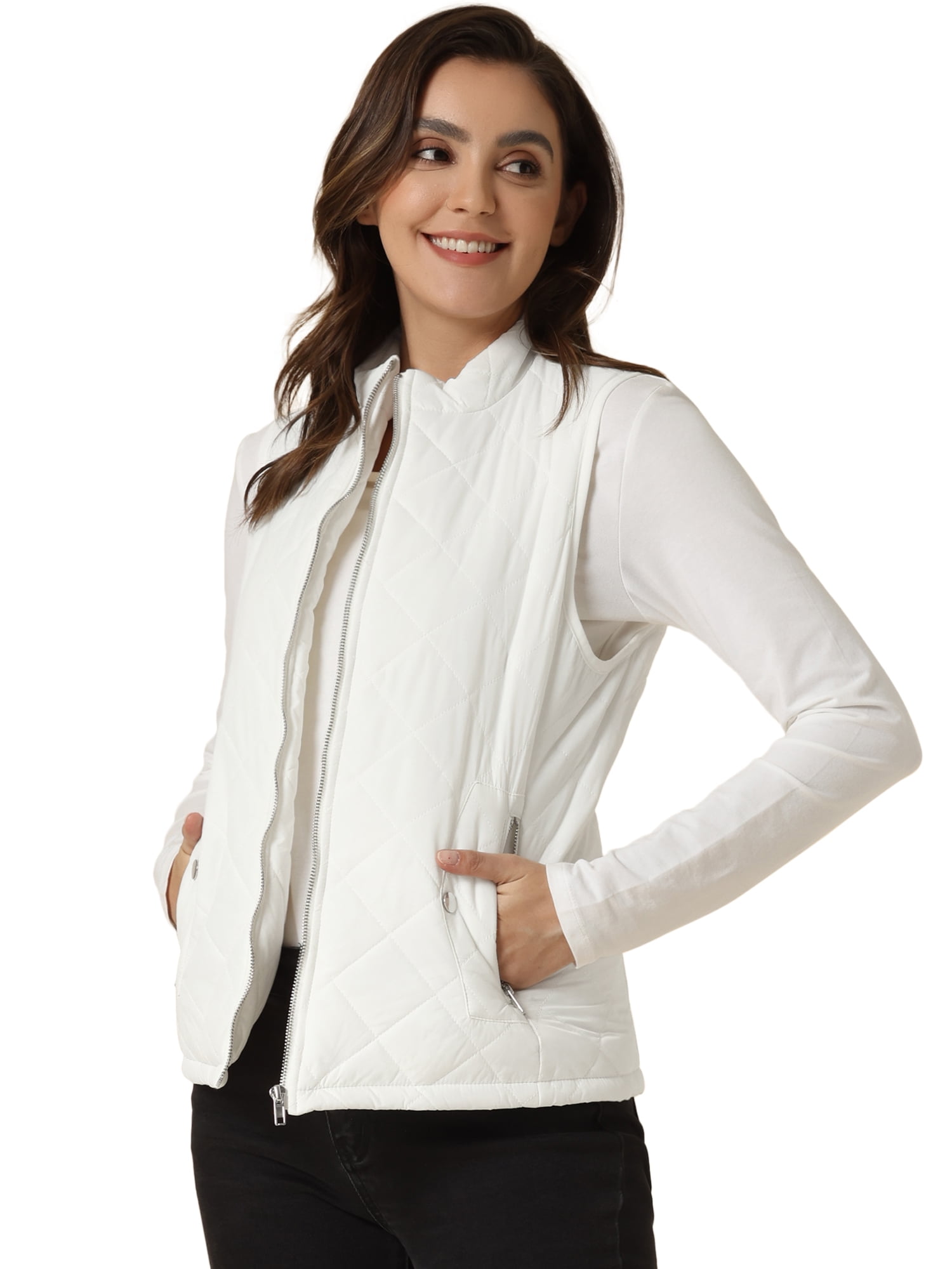 DARING DIVA Women's Zip Stand Collar Quilted Padded Vest XL Gray