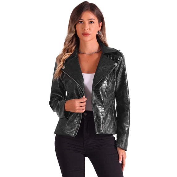 DARING DIVA Women's Zip Up Faux Leather Cropped Jacket XS Black
