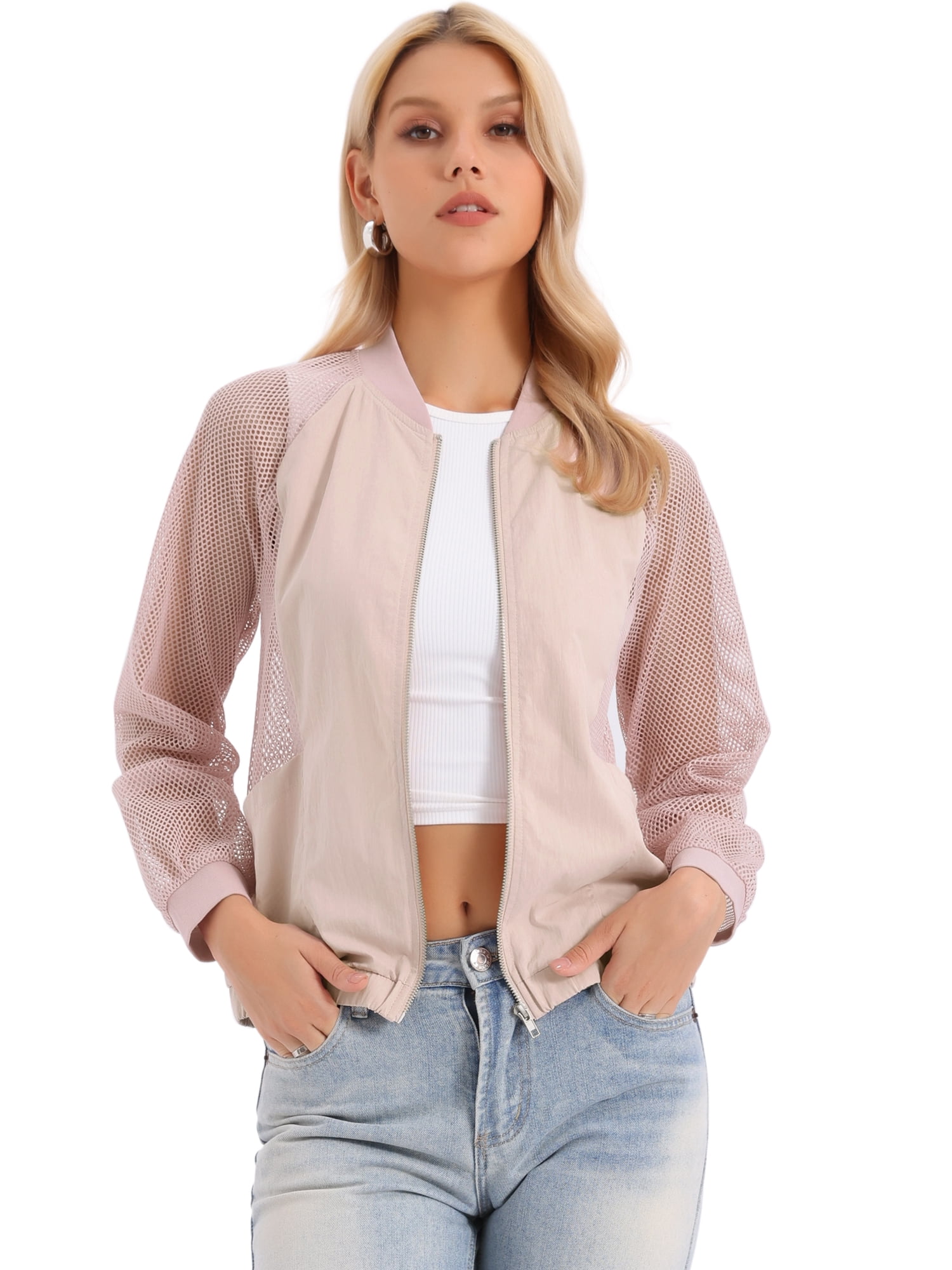 DARING DIVA Women's Zip Up Long Sleeve Sheer Lightweight Track Jacket XL Pink