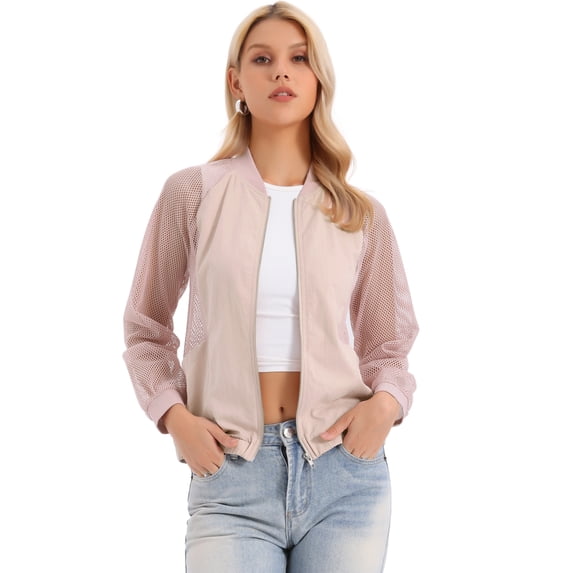 DARING DIVA Women's Zip Up Long Sleeve Sheer Lightweight Track Jacket XS Pink